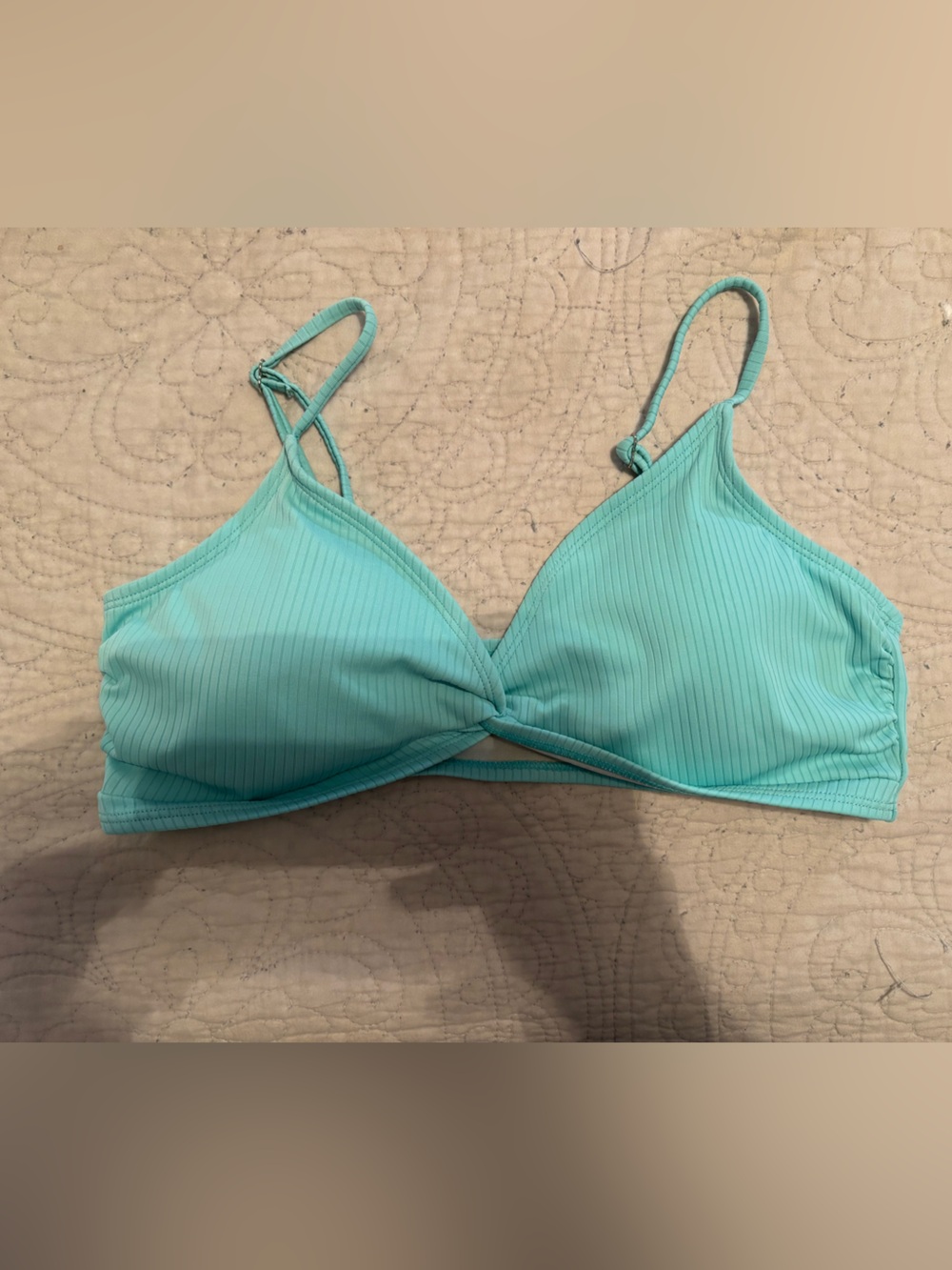 Crown & Ivy Aqua Ribbed Triangle Bikini Top